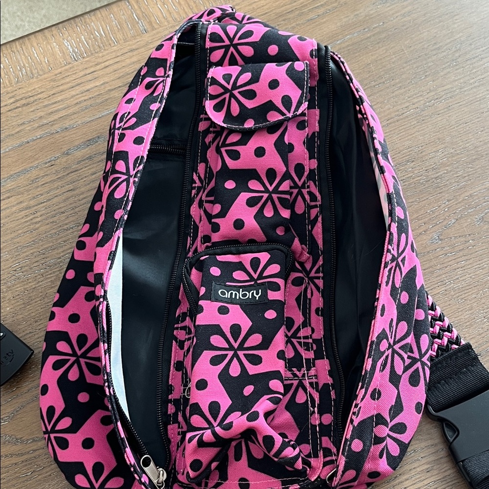 Ambry Rope Sling Bag Pink Black Floral Geometric Print - Picture 5 of 10